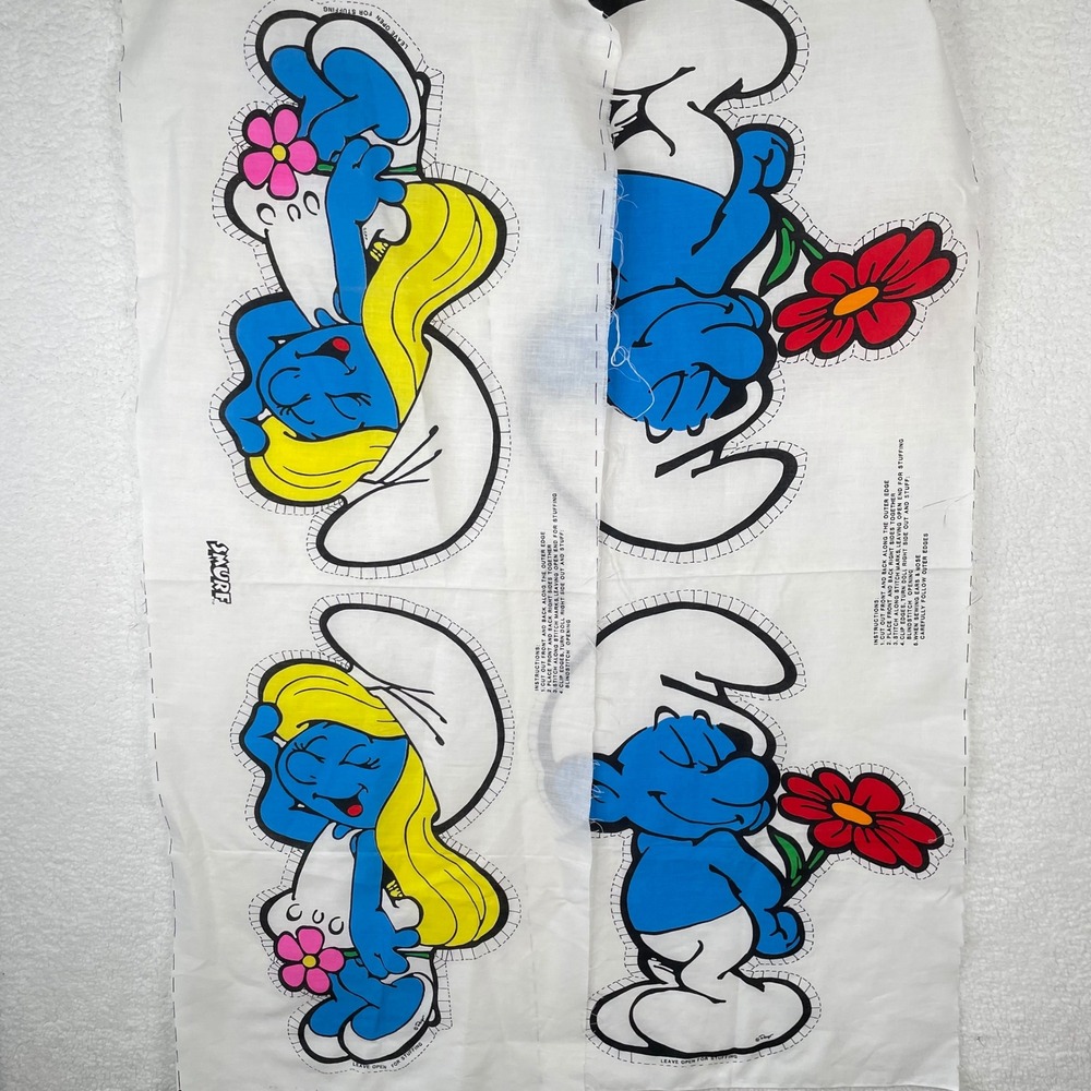 Vintage The Smurfs Smurfette Cut and Sew Fabric Panels DIY Plush Doll 80s Peyo